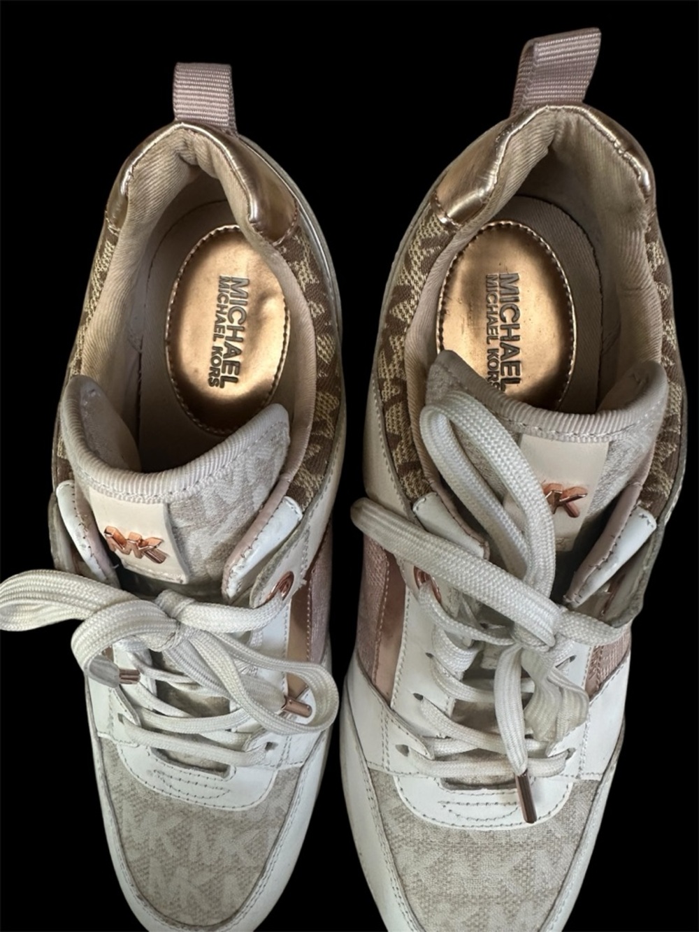 Michael Kors  leather trainer platform sneaker tennis shoe sz 7 copper accents - Picture 6 of 10